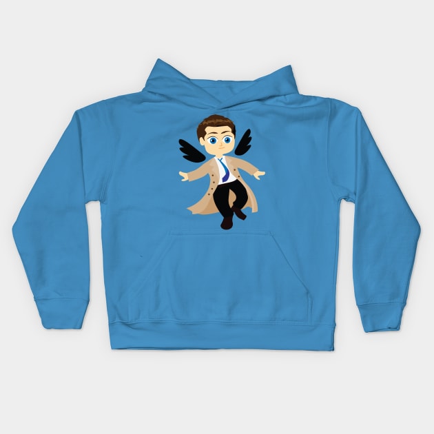 Cute Angel Castiel Supernatural Chibi Kids Hoodie by Alice_Wieckowska